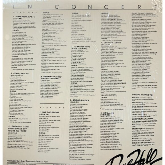 Dave Hall In Concert Vinyl LP Christian Folk in Shrink Private Press VG+/NM - Picture 6 of 6